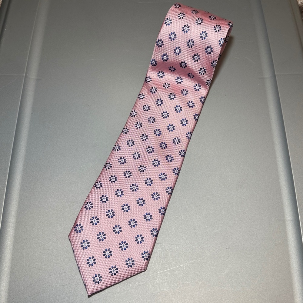 Club Room Mens Pink Silk Floral Medallion Necktie Navy Blue White Geometric Tie